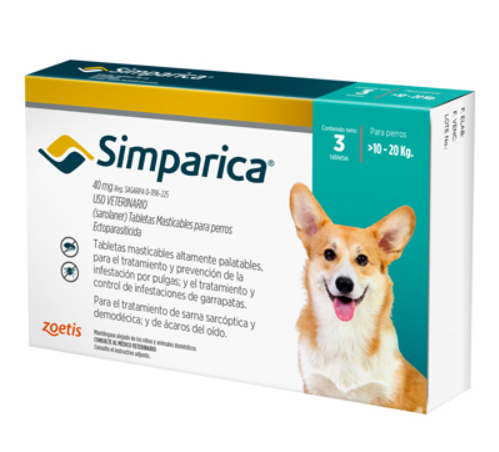 SIMPARICA 10MG POR 3 UNIDADES 10 - 20KG